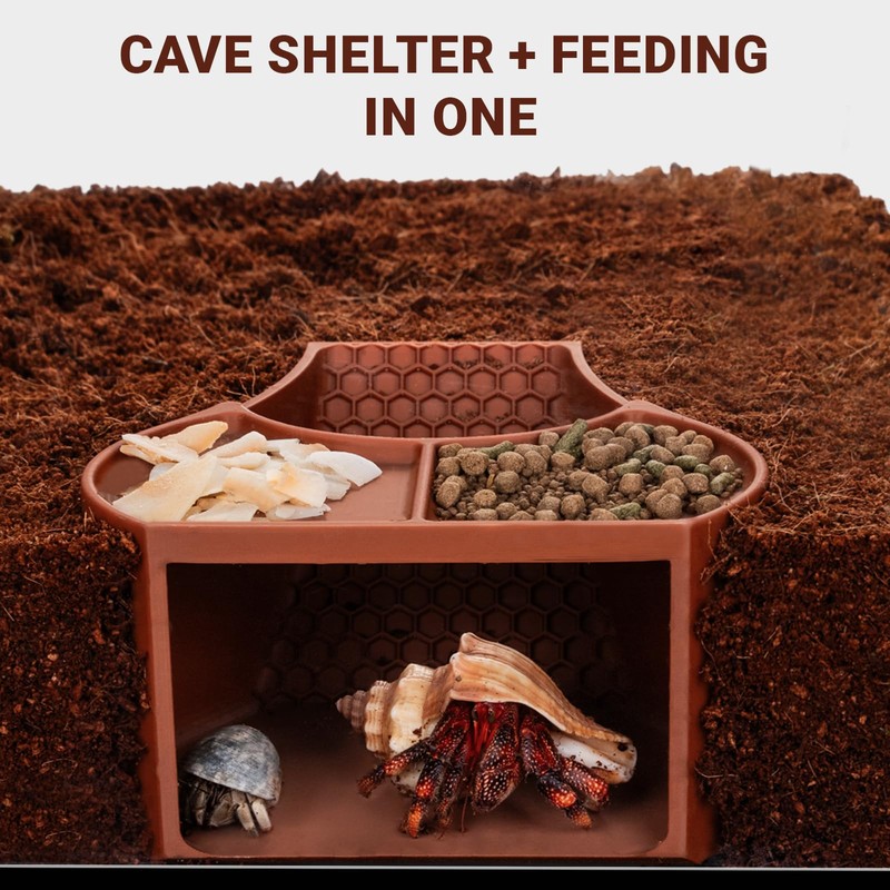 Hermit Crab Hideout with Dual Food Bowls, 2-in-1 Cave Shelter