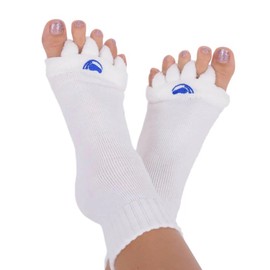 My Happy Feet Foot Alignment Socks with Toe Separators for Men or Women | White (Small)