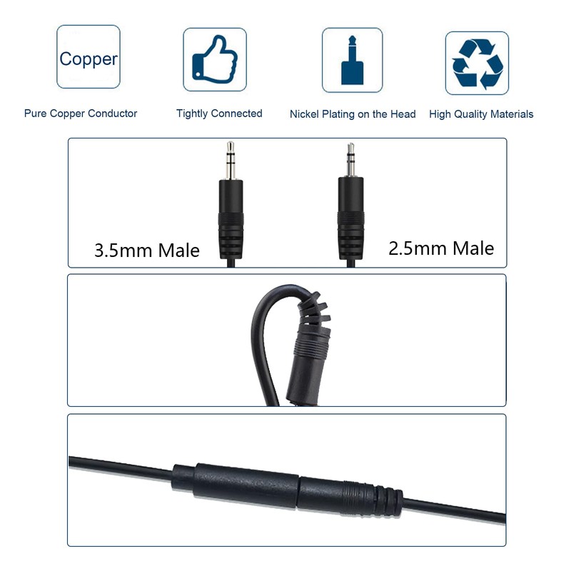 EAHOSUCC 1PCS 0.25M/0.8FT 2.5mm TRS Connector Cable，Short 2.5mm Stereo 3