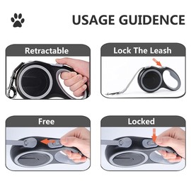 Haivebo Dual Retractable Dog Leash for 2 Dogs (Grey) - 16ft Heavy Duty Leash with One Button Lock & 360° Tangle-Free Design, for Medium/Large Dogs up to 110lbs/50kg
