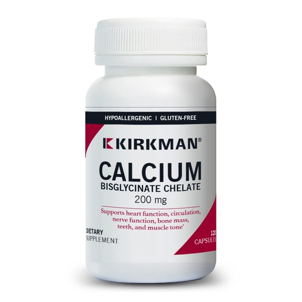 Kirkman - Calcium Bisglycinate Chelate 200mg - 120 Capsules - Without Vitamin D3 - Helps Maintain Strong Bones - Hypoallergenic