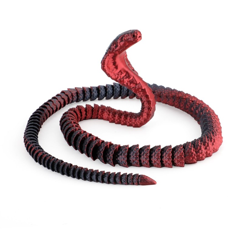 NQEUEPN 3D Printed Snake, PLA 3D Printed Cobra Black Red