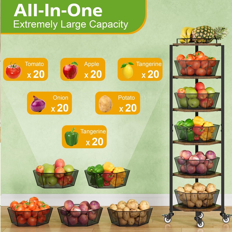 Fruit and Vegetable Storage Basket for Kitchen, 6 Tier Kitchen