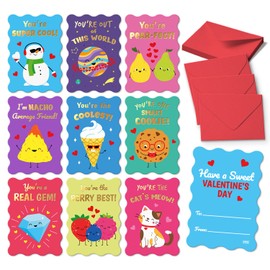 Sweetzer & Orange S&O 36 Funny Valentines Cards for Kids Classroom - School Valentines with Envelopes for children- Cartoon Notes with Stickers - Double Sided Cards for Boys & Girls - 3.5" x5”