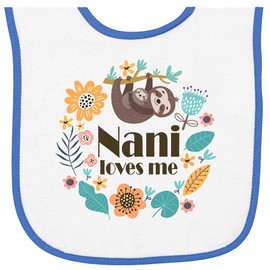 inktastic Nani Loves Me Granddaughter Sloth Baby Terry Cloth Bib White and Royal 46b91