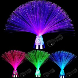 Retisee 4 Pieces Fiber Optic Lamp with Crystal Base 14inch Sensory Lights Color Changing USB Battery Powered Fiber Optic Lights for Room Wedding Party Decoration (Colorful)