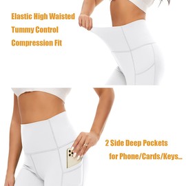 TAIPOVE Ripped Workout Yoga Leggings with Pockets for Women High Waisted,Tummy Control Gym Seamless Soft Mesh Leggings Butt Lift Plus Size White
