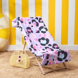 Brentfords Beach Towel Pastel Leopard Print, Soft Quick-Dry Microfibre Swimming Towel For Poolside or Beach Days Holiday Essentials For Kids & Adults, Lilac-71x152cm