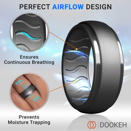 Dookeh Silicone Wedding Ring for Men - Mens Silicone Wedding Band - Breathable Skin Safe Improved Design for Crossfit Workout Swimming Firefighters Military (G-Titanium, 10)