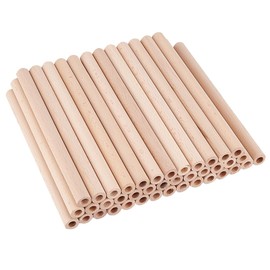 OLYCRAFT 40Pcs 7.9x0.6 Inch Hollow Wood Sticks Round Wooden Dowel Rod with 0.3 Inch Hole Unfinished Beech Wood Rods Natural Wood Round Rods for DIY Crafts Arts Projects