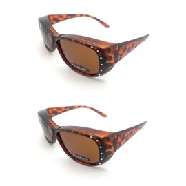 2 Pair Polarized Rhinestone Fit Over Wear Over Reading Glasses Sunglasses (2 Pair Tortoise)