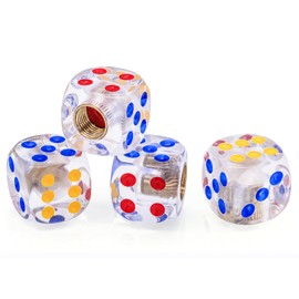 MEAJOO 4PCS Dice Tire Valve Stem Caps, Waterproof Airtight Car Wheel Tire Air Caps Universal Tire Valve Stem Covers for Cars, SUV, Trucks, Bikes, Motorcycles, Bicycles(Transparent)