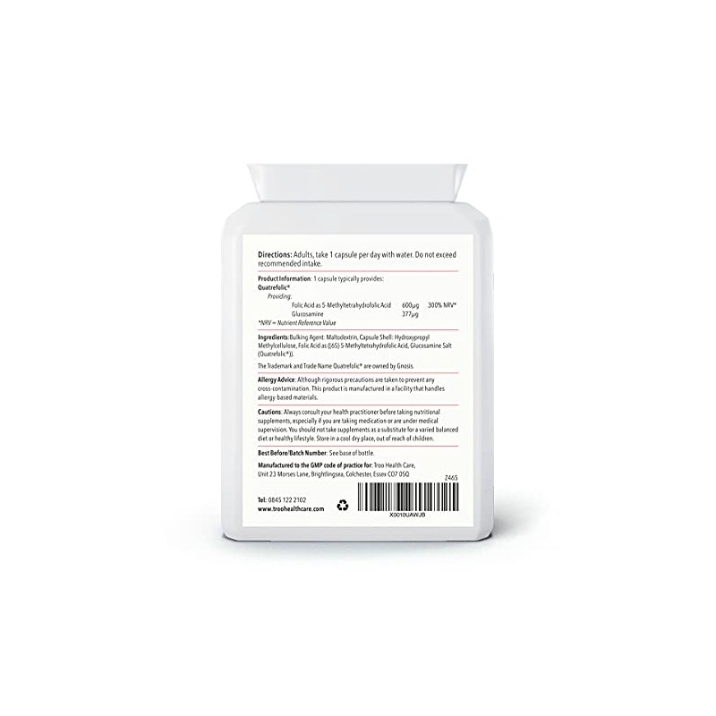 Folic Acid 600µg 90 Capsules as Quatrefolic Methyl Folate 5-MTHF