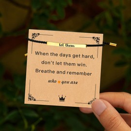 APIUWOXE Let Them Tube Bracelet for Women, Motivational Stainless Steel Adjustable Bracelets Friend Inspirational Hand Braided String Gifts Self Worth Engraved Jewelry Rose Gold