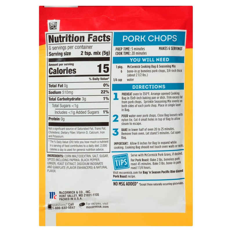 McCormick Bag 'n Season Pork Chops Seasoning Mix, 1.06 oz