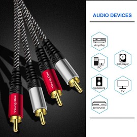 Yeung Qee RCA Cable 1.5 ft, 2RCA Male to 2RCA Male Audio Stereo Subwoofer Cable Nylon-Braided Auxiliary Audio Cord for Home Theater, HDTV, Amplifiers, Hi-Fi Systems,Speakers (1.5FT/0.5M)