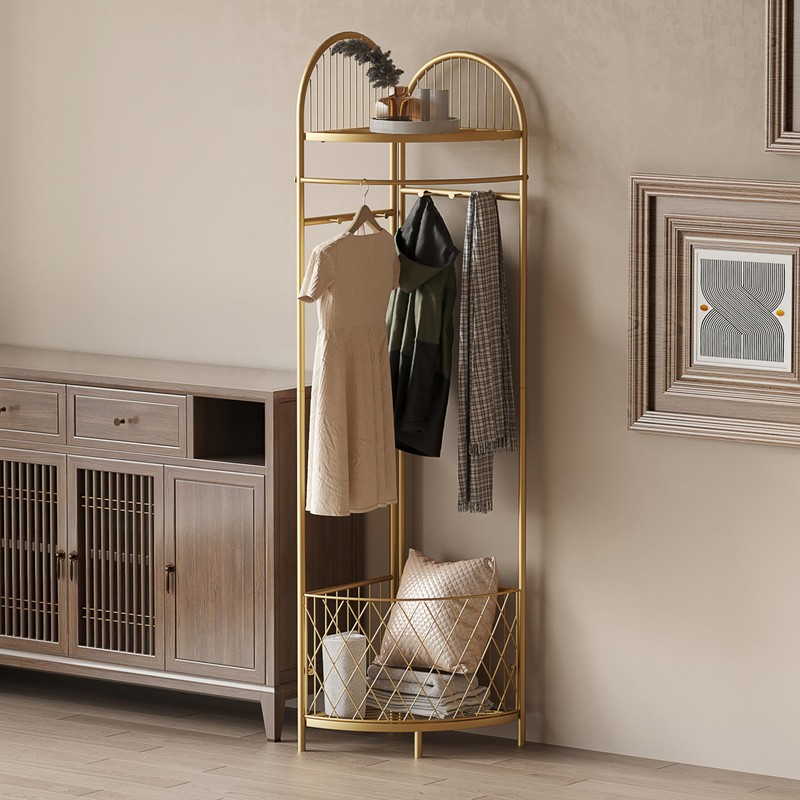 HKaikzo Corner Coat Rack, Gold Clothes Rack with 6 Metal