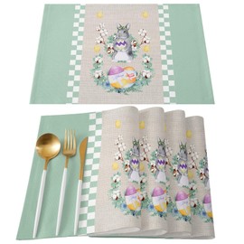 ALAGEO Easter Placemats Set of 6 Easter Eggs Bunnys Placemat for Dining Table Watercolor Spring Tablemats for Home Wedding Party Spring Holiday Banquet Kitchen Easter Table Decorations Non Slip