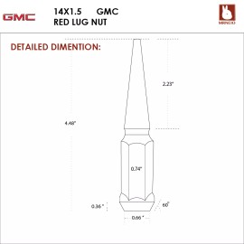 MRNEIO 24PC GMC YUKON 14X1.5 RED ACORN SPIKE LUG NUTS+KEY