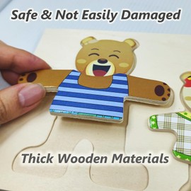 LilyBeauty Wooden Jigsaw Bear Family Puzzle Box, Dressing Puzzles Toys, Dress-up Puzzle Set（72 pcs）- Change Clothes Games Puzzles for Toddlers 3-6, Preschool Learning Activities Toys for Kids Ages 3+