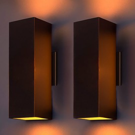 wowlite Modern Up Down Wall Lights Outdoor Dusk to Dawn Photocell Sensor, LED Outdoor Wall Lighting, IP65 Waterproof Bronze Porch Lantern, 13" Square Wall Sconce for House Garden Entrance, 2 Pack