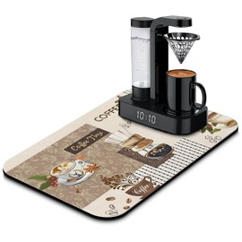 Retro Coffee Diatom Mud Drying Mat 12x20 Inch - Super Absorbent Fast Dry Kitchen Counter Mat with Non-Slip Rubber Backing, Themed Decor for Espresso Bar & Countertops