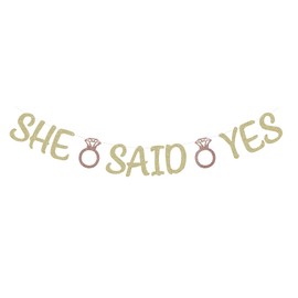 Giuffi Gold Glitter She Said Yes Banner Bachelorette Party Paper Sign Wedding Bunting Engagement Bridal Shower Party Photo Props Diamond Ring Decorations