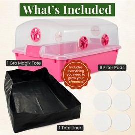 Gro Magik Gro Magik Premium Mushroom Monotub Grow Kit [XLarge, 68Q] Portable and Compact Fruiting Chamber with Plugs, Filters and Adjustable Air Vents, 22.8 x 15.7 x 12, Pink