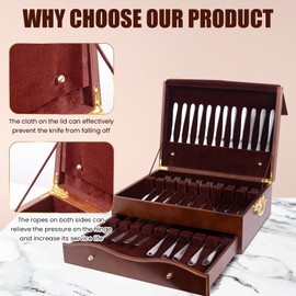 Silverware Storage Box,2 Layers Wooden Silverware Chest with Drawer,Silverware Case with Handle and Felt Lined,15.35" x 11.41" Flatware and Utensil Organizer for Kitchen,Black(Flatware Not Included)