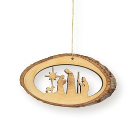 Live Edge Olive Wood Ornaments from The Holy Land of Israel - Nativity with Star & Shepherd Wooden Nativity Ornament, 2.5" x 5.0" Christian Christmas Ornaments for Tree Decorations & Seasonal Decor