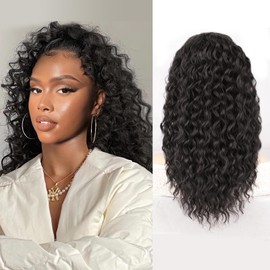 AISI BEAUTY Curly Ponytail Extension Drawstring Ponytail for Women Full Fake Ponytail 18 Inch Curly Synthetic Pony Tails Hair Extensions(Black Brown)