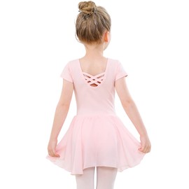 Ragazza Vestito da Balletto Body Danza Tutu Body Morbido Cotone Manica Corta con Chiffon Gonna