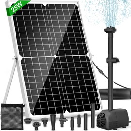 FEOXSHAL Solar Fountain Pump, 25W Solar Pond Pump 450GPH Solar Powered Water Fountain with 16.5Ft Extendable Power Cord, 4 Style Sprayers and Barrier Bag for Ponds, Water Features