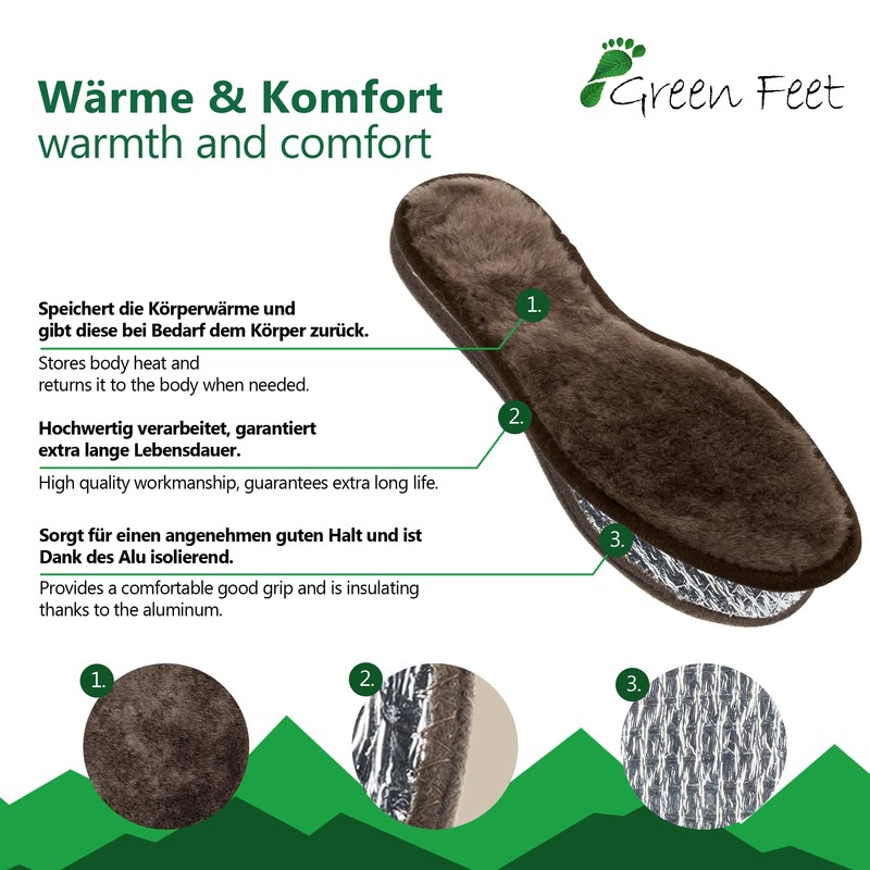 Real, Warm Lambskin Insole, Brown, with Aluminium Base I Size