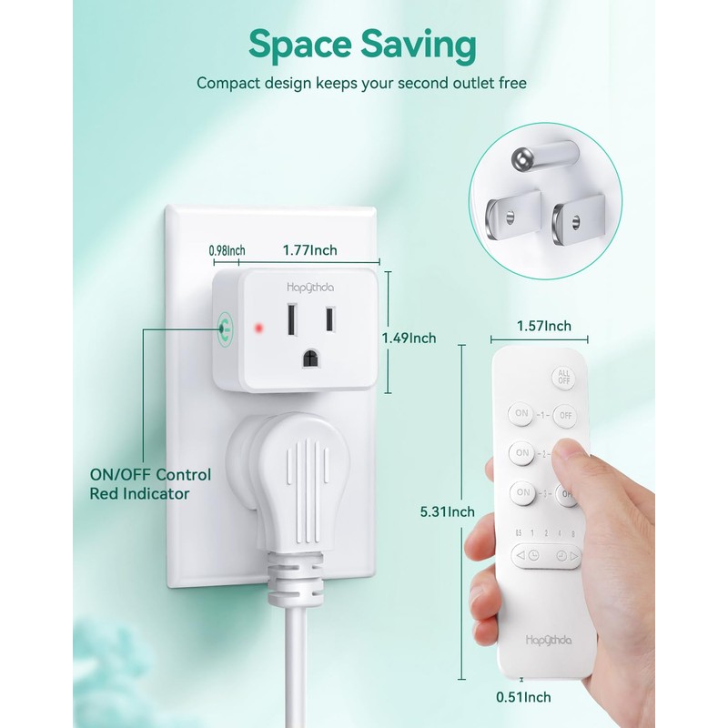 HAPYTHDA Timer Outlet Plug, 15A/1500W Remote Control Outlet, 500ft Range