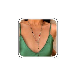 Inateannal Colorful Rhinestone Y Chain Necklace Silver Long Crystal Y Lariat Necklace Rainbow Rhinestone Choker Necklaces Sparkly Long CZ Drop Chain Jewelry for Women