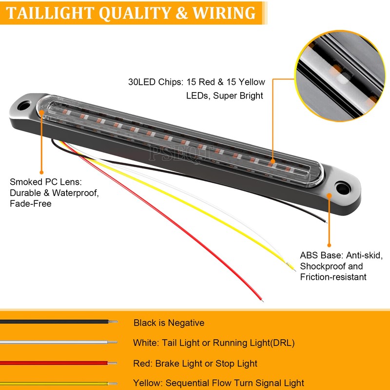 PSEQT 10" LED Trailer Tail Light Bar Brake Stop Turn
