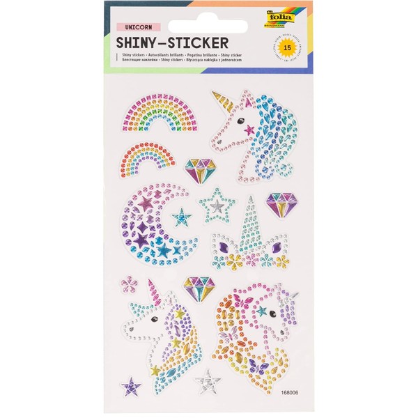 folia 18301 Shiny Unicorn Stickers, 15 Stickers, Made of Colourful