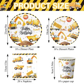 Sunshine smile Pack of 50 Construction Site Party Tableware Birthday Decoration, Construction Site Party Tableware Birthday, Construction Site Birthday Decoration, Digger Party Tableware Set,