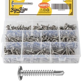 340pcs 410 Stainless Steel #8#10 Self Tapping Screws for Metal, Self Drilling Screws Assortment Kit, Modified Truss Head Self Tapping Sheet Metal TEK Screws, Length 1/2" to 1-1/4''