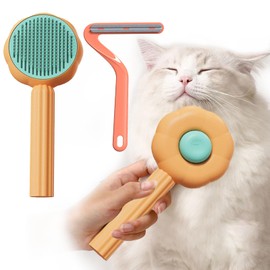 2 Piezas Cepillo para Gato, Autolimpiante Cepillos de Aseo para MascotasRemovedor de Cabello, Cepillos Pelo Gato Inoxidable con Puntos de Goma, para  