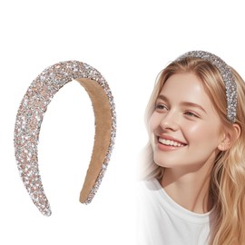 Glitter Headband Women's Rhinestone Headband Wide Headband Women's Elegant Hair Accessories Rhinestone Wide Hair Band Headbands for Women Girls Birthday Gift Wedding Bridal Hair Accessories (Champagne