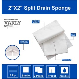 Split Drain Sponge Gauze 2x2 Sterile 6 Ply Pads [Pack of 70] Absorbent Precut 2"X2" Non-Woven Slit Bandage for I.V. Tracheostomy - 35 Packs of 2 Pre Cut Bandages + 1 Roll of Medical Tape