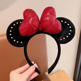 CIVFCRT 3D Mouse Ears Headbands, Mouse Ears Hair Band Punk Style with Rivet for Women Girls Boys Party, 3D Bow Headband for Birthday Princess Cosplay Costume Party Decorations Hair Accessories
