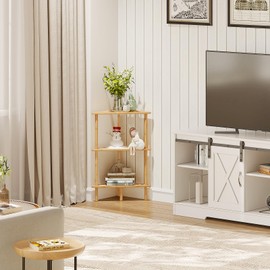 HOOBRO Corner Shelf Stand, 3-Tier Bamboo Corner Bookshelf, Plant Display Shelf, Multipurpose Shelving Unit for Small Space, Living Room, Easy Assembly, Natural YL19CJ01