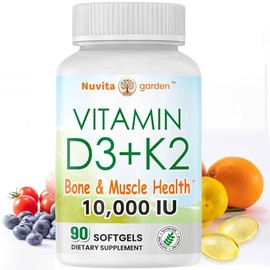 Vitamin D3 10,000 IU + K2(MK7) 200mcg, 90 Softgels, 2-in-1 Vitamin D3 K2 Supplement for Bone,Heart, Immune & Teeth Support, Easy to Swallow, Made in U