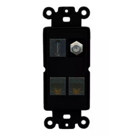 Wallplate City 1 Port HD Coax 2 CAT6 Ethernet Wall Plate DecorZ ROCKER [ BLACK ]