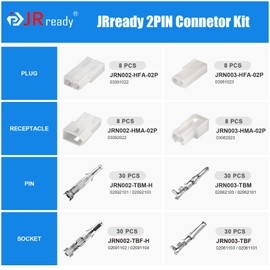 JRready ST6475 2 Pin Connector Electrical Wiring Connector Kit 18-24AWG/14-20AWG Crimp Terminals Molex Standard .062" and .093" Series Connector 8 Matched Sets