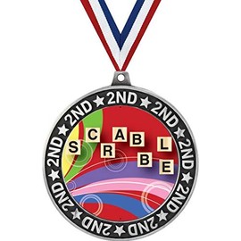 Scrabble Second Place Medals, 2 3/4" Silver Scrabble Board Games Trophy Medal Award 1 Pack