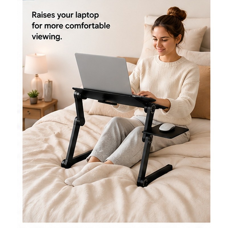 Adjustable Aluminum Laptop Stand for Bed & Sofa with Mouse